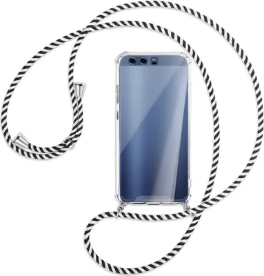 Produktbild von Handykette Backcover-Schutzhülle mit Band (Metall silberfarben) für Huawei P10 - schwarz/weiß gestreift