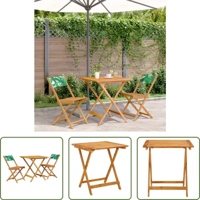 Produktbild von The Living Store 3-tlg. Bistro-Set Blattmuster Stoff und Massivholz