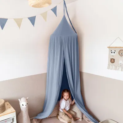 Produktbild von Baldachin Blau mit Goldapplikation - Betthimmel für Kinderzimmer