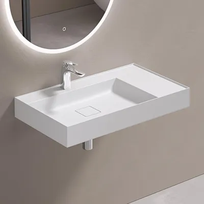 Image de doporro Lavabo Suspendu avec Bonde Vasque à Poser Blanc Mat 80x46x12cm Lave Mains Rectangulaire avec Perçage de Robinet Colossum630