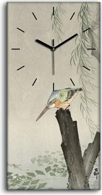 Produktbild von Wandbild Leinwand Bilder mit Uhr 30x60 Gemälde Asiatische Tier Vögel Eisvogel - schwarze Hände