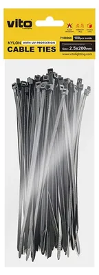 Productafbeelding van VITO Kabelbinders 2.5x200mm - Zwart - Met UV-bescherming - Kunststof Kabelklemmen - 100 stuks in blister verpakking - Voor buitengebruik