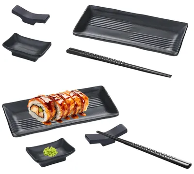 Sushi-Set aus Melamin, 8-teilig, für 4 Personen, schwarz