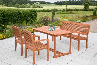 Produktbild von Merxx 4tlg. Maracaibo Gartenmöbelset - 2 Sessel, 1 Bank, 1 Tisch - Farbe: braun - Maße: Sessel: 63,5 x 57 x 91 cm Bank: 63,5 x 157 x 91 Tisch: 140x80x74; 2x 25210-011 + 1x 25213-011 + 1x 25212-011
