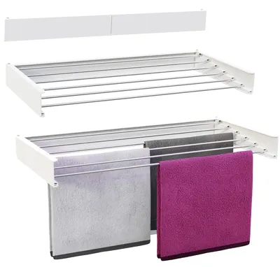 Image de Elzusha - Étagère de séchage murale pliable - Porte-vêtements en aluminium - Blanc, 100 x 50 cm