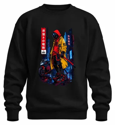 Obrázok produktu pre Cyberpunk, samuraj, katana, japonský anime štýl, manga, mikina s kapucňou, čierna, veľkosť S