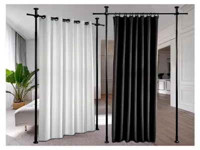 Produktbild von Raumteiler Paraventgestell Gardinenstange | Stabil und flexibel verstellbar | Paravent ohne Vorhang, Raumteiler, Sichtschutz B 180 cm x H 300 cm, Schwarz