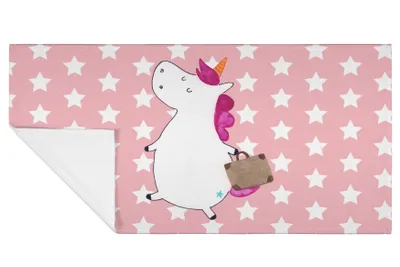 Produktbild von Mr. & Mrs. Panda Flauschtuch Einhorn Koffer - Rot Pastell - Geschenk, Einhörner, Unicorn, Handtuch 50x100, Abenteuer, Spaß, Baumwollhandtuch, kleines, baumwolle, Lustig