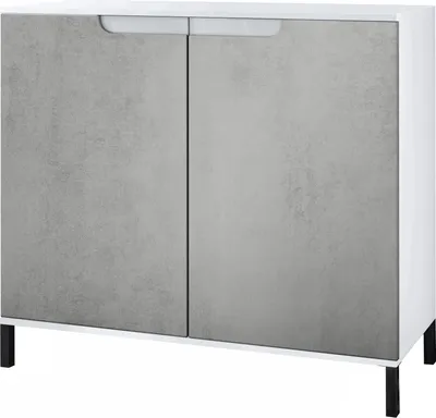 Produktbild von Vladon Kommode Sylt V3, Moderner Küchenschrank mit 2 großen Türen Weiß matt / Beton Oxid Optik (92,5 x 83.5 x 35)