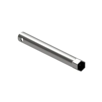 A silver-colored hexagonal socket wrench with a hole at one end, shown against a white background.