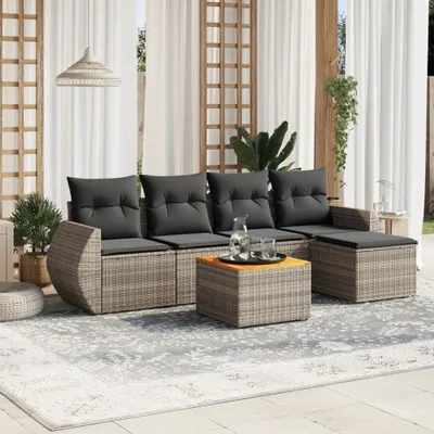 Produktbild von 6-tlg. Garten-Sofagarnitur mit Kissen Grau Poly Rattan 3257313