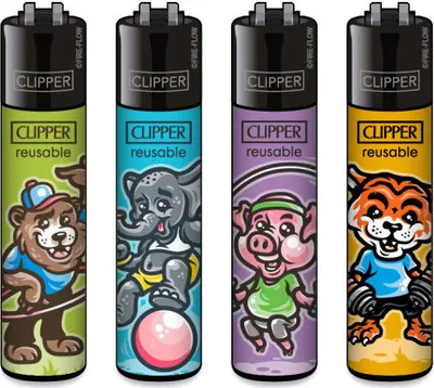 Produktbild von Clipper Reibrad Feuerzeuge Animal Fitness, 4 Stück