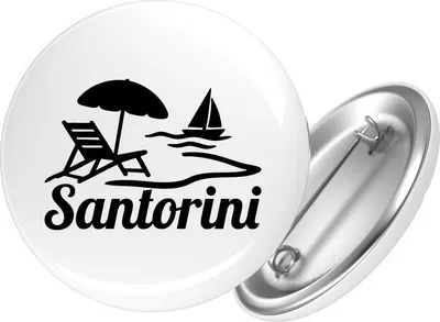 Produktbild von Huuraa Button Santorini Griechenland 59mm rund mit Sicherheitsnadel Ansteckbutton Geschenkidee