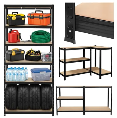 Produktbild von Bigstren 27342 Metallregal, 5 Fachböden, 220 x 100 x 45 cm, 1000 kg, schwarz