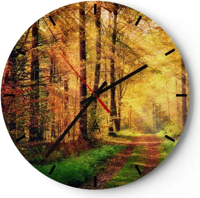 Produktbild von Wanduhr - Rund - Glasuhr - Wald Baum Natur - 30x30cm - Schleichendes Uhrwerk - Lautlos - zum Aufhängen bereit - Dekoration Modern - Wanddekoration aus Glas - C3AR30x30-3718