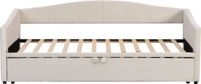 Produktbild von Polsterbett 90/180x200cm Tagesbett (ohne Matratze) Gästebett Ausziehbares Schlafsofa Multifunktionsbett  Mit Lattenrosten Samtstoff Beige
