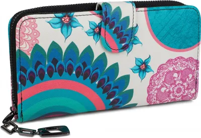 Produktbild von styleBREAKER Damen Geldbörse mit buntem Blumen Blüten Mandala Muster, Ethno Style, Reißverschluss, Portemonnaie 02040040