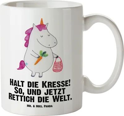 Produktbild von Mr. & Mrs. Panda steingut tasse Einhorn Gemüse - Weiß - Geschenk, Biomarkt, Unicorn, Große, Pott, Einhörner, Keramiktasse, mit henkel, Wochenmarkt, Deko, Jumbo