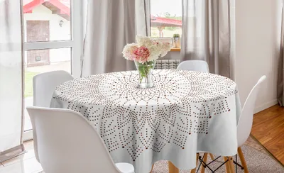 Immagine prodotto di ABAKUHAUS Tovaglia rotonda Brown Mandala, arte puntinista, tovaglia circolare per sala da pranzo e cucina, 150 cm, bianco e marrone