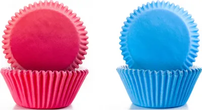 Image de Lot de 100 caissettes à cupcakes Ibili, en papier, 7,5 x 3,5 cm, bleu/rose
