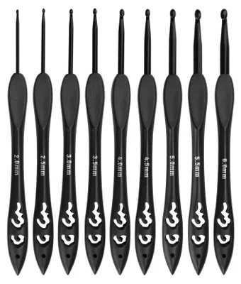 Productafbeelding van Haaknaalden set - 9-delig met ergonomische plastic handgrepen - voor handwerk en breien - 2-6 mm - Zwart