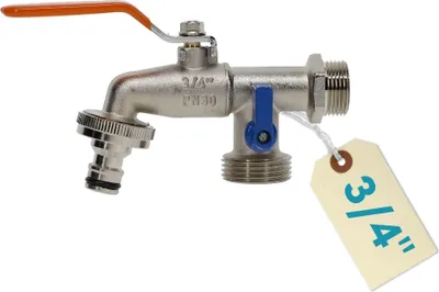 Produktbild von Garten Wasserhahn Kugelhahn 3/4" Doppelanschluss Außen Doppel Wasserhahn 3/4 Zoll Außenwasserhahn Doppelwasserhahn mit Schlauchanschluss