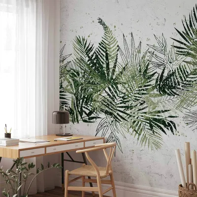 Produktbild von Selbstklebende Folie Fototapete - Jungle and green plume - large tropical leaves on a white background 245x175 cm Blumen b-C-10142-a-a
