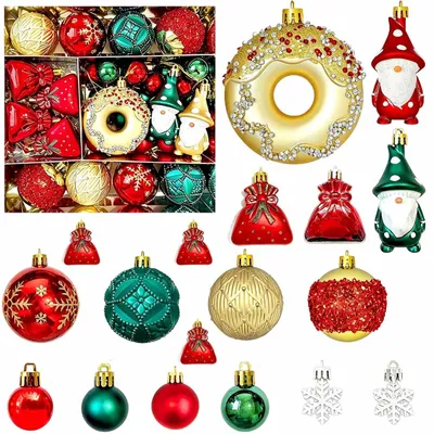 60 unzerbrechliche Weihnachtskugeln, handbemalt, 3/6/8 cm