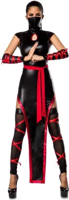 Produktbild von Hot Ninja Komplettset / Kämpfer Ninja Kostüm schwarz/rot Größe L = 40