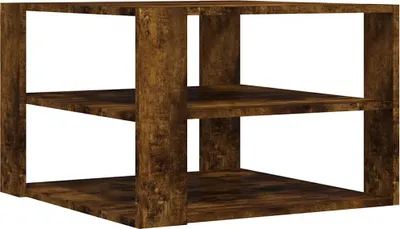 A three-tiered wooden shelf unit.