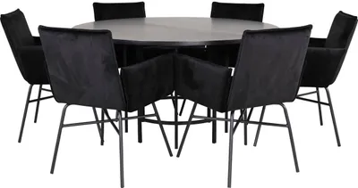 Image de Copenhagen ensemble table, table marron et 6 Pippi chaises Velours noir.