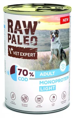 Zdjęcie produktu dla Mokra karma dla psa VetExpert Raw Paleo Dorsz/Cod Light Adult Can 800g