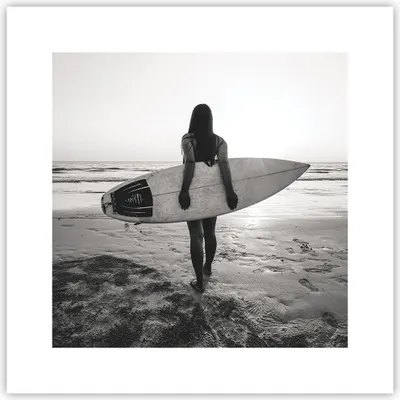 Produktbild von Poster - Poster ohne Rahmen - Frau Strand Surfen - 30x30 cm - Wand Bild - Wanddeko - Wandbilder - Kunstposter - Wandposter - Bilder - Kunstdruck - Wanddekoration - Wandbild - P2XAC30x30-5036