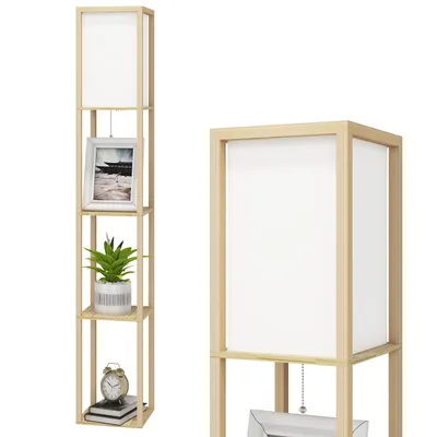Produktbild von Puluomis 3 Ebene Stehlampe Stehleuchte Standleuchte standlampe Bodenlampe, E27 Innenbeleuchtung für Schlafzimmer Wohnzimmer Regal Holzfarbe 160cm
