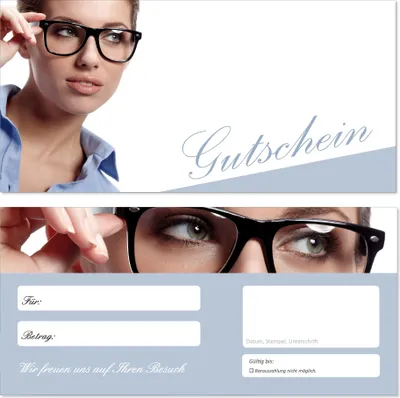 Produktbild von 10 Stück Geschenkgutscheine (Brille-691) Gutscheine Gutscheinkarten für Einzelhandel im Bereich Optiker Brillen Kontaktlinsen Augenoptiker