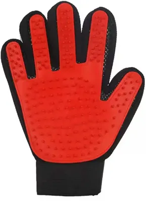 Produktbild von Pelzhandschuh - Pelzhaarhandschuh - Katzenbürste - Hundebürste - 1 Größe - Rechtshänder - SchwarzRot - CHPN