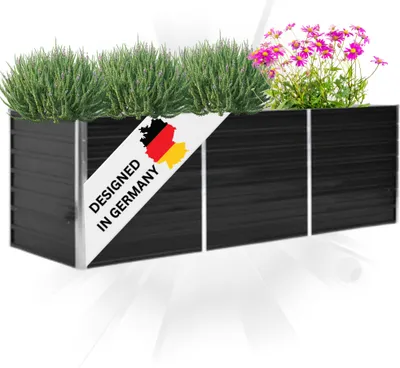 Produktbild von DELUKE® Hochbeet für Garten OSKAR Anthrazit | 240x80x77cm | Verzinkter Stahl | Wetterfest | Gartenbeet Kräuterbeet Blumenbeet Beet hoch Frühbeet für Garten Gemüsebeet