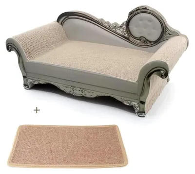 Produktbild von Kratzbrett für Katzen aus Pappe – Sofaform aus Wellpappe, Kratzmöbel, Kratzspielzeug, Kratzlounge mit Matte, Kratzpad, Katzenspielzeug, Weiß
