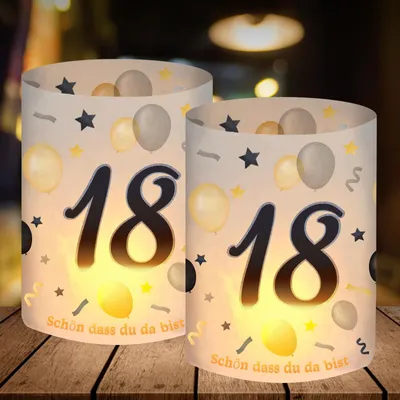 Produktbild von 12 Windlicht Tischdeko 18 Geburtstag, Deko 18. Geburtstag Junge Mädchen, Schön DASS Du Da Bist, 18 Jahre Happy Birthday Tischdeko, Geeignet für Teelichter oder Kerzen, Schwarzes Gold 18