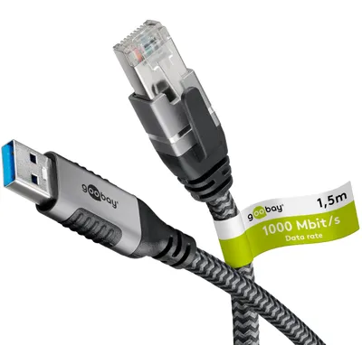 Image de Goobay 70497 câble changeur de genre USB A RJ-45 Noir, Argent