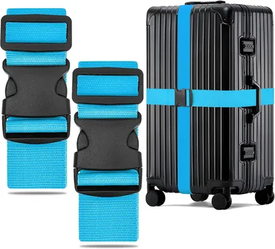 Imagen del producto de Correas para maletas ajustables, de 130 a 250 cm, 2 unidades, color azul claro, para equipaje