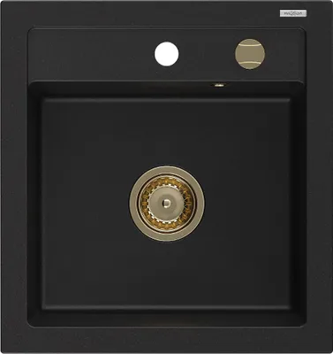 Produktbild von Mexen Vito 1-Becken-Granit-Spüle 520 x 490 mm, Schwarz, Siphon Gold - 6503521000-77-G