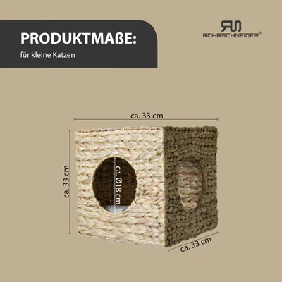 Produktbild von Rohrschneider eckige Katzenhöhle Wandmontage | Wandregal Katze mit Liegeplatz | Katzenhaus aus Wasserhyazinth |Katzenhöhle für Wandmontage| Katzenhaus für Wand als gemütlicher Rückzugsort
