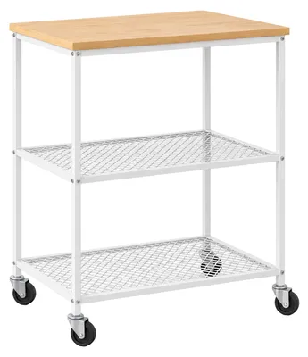 Produktbild von Relaxdays Küchenwagen, 3 Ebenen, mit Nivellierfüße, Rollwagen Küche, Haushalt, Büro, Metall, Servierwagen, weiß/natur, KI-generiertes Bild