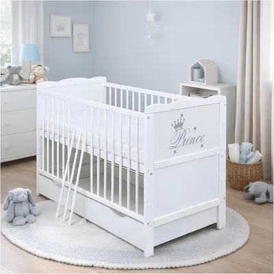 Produktbild von Babybett Kinderbett umbaubar Juniorbett Prince 120x60 Weiß mit Schublade