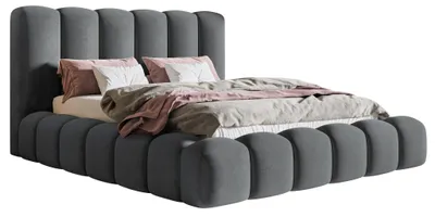 Produktbild von Polsterbett 140x200 cm Madeno - Schlafzimmer, Doppelbett 140x200 - Bettkasten, Metall-Lattenrost, Dicker Schaum - Samt Dunkelgrau