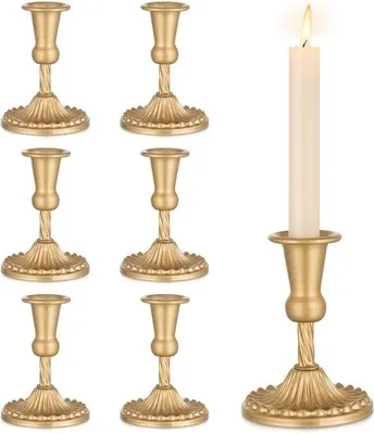 Produktbild von Famanu Kerzenhalter 6 Stück Messing Gold Vintage - Tischdekoration für Hochzeiten und Weihnachten
