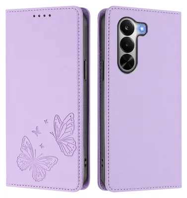 Image de Étui en cuir pour Realme P4x, étui de protection type portefeuille en cuir gaufré « papillon » avec support, violet