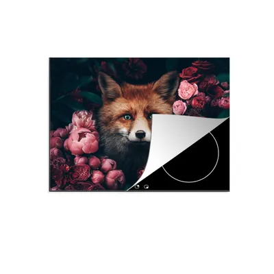 Produktbild von KitchenYeah© Herdabdeckplatte Fuchs - Blumen - Tiere , 70x52cm, Küche Deko, Glaskeramikkochfeld Herdabdeckung, Abdeckplatte fùr Kochfeld