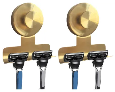 Produktbild von 2er-Set Rasiererhalter mit Saugnapf zur Wandmontage – kein Werkzeug erforderlich – Edelstahlhaken – abnehmbarer Rasierer- und Rasierorganizer für Badezimmer und Dusche
